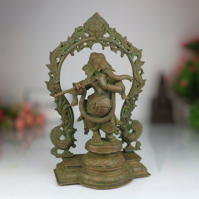 Handcrafted Panchaloha Bronze Ganesha Idol, Vinayaka Ganapati Murti, Traditional Chola Art Pillaiyar Statue for Home, Temple & Gift, Brown, 12.5 Inch, 1 Piece