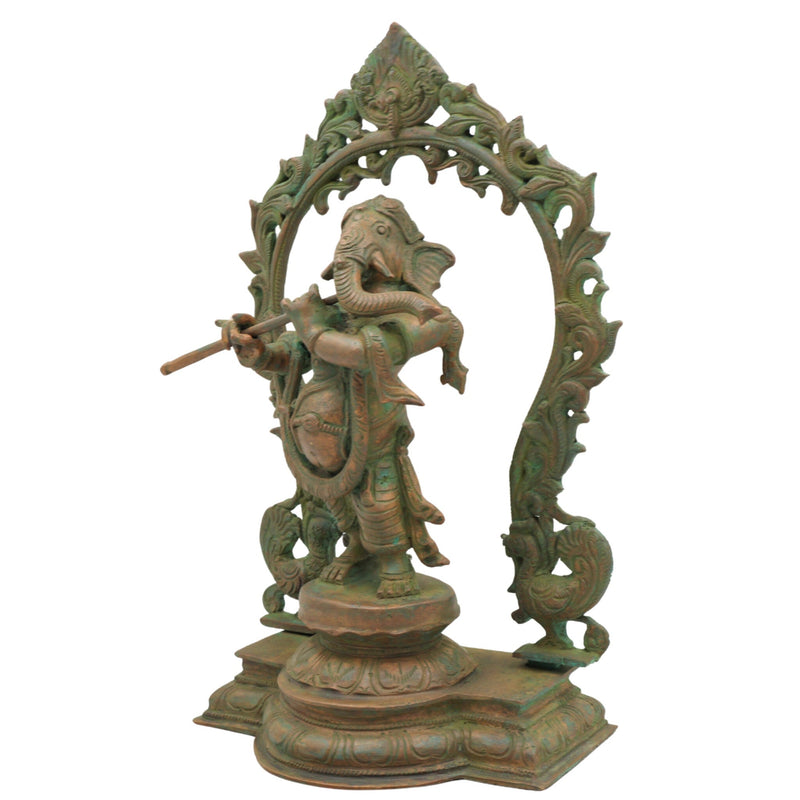 Handcrafted Panchaloha Bronze Ganesha Idol, Vinayaka Ganapati Murti, Traditional Chola Art Pillaiyar Statue for Home, Temple & Gift, Brown, 12.5 Inch, 1 Piece