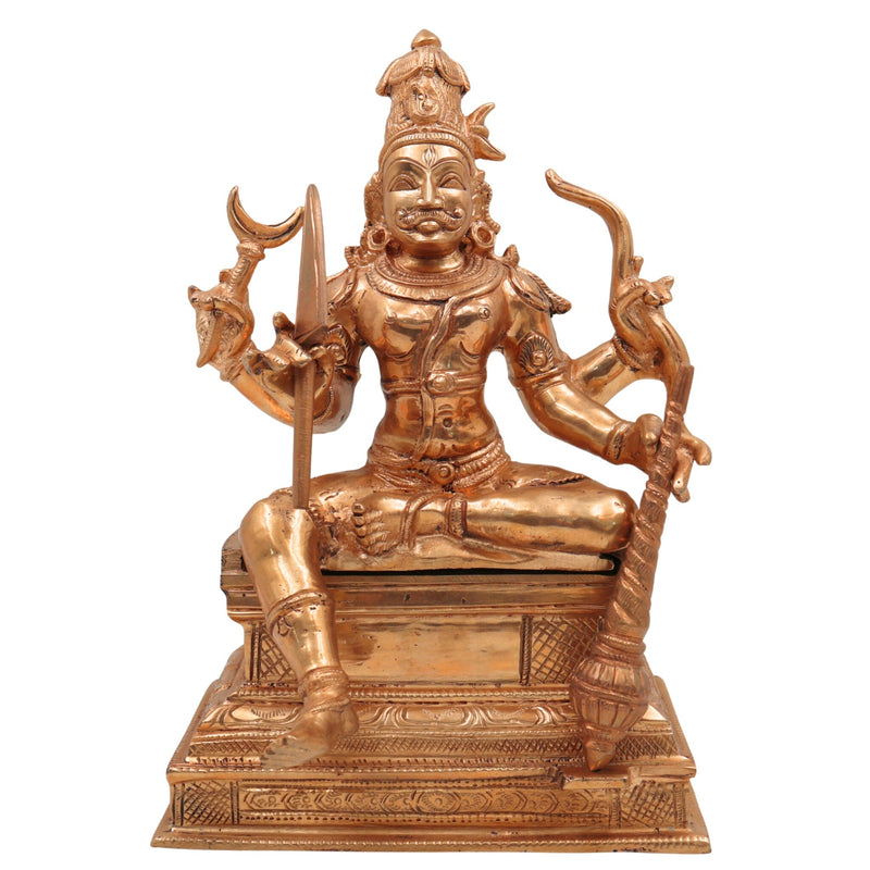 Handcrafted Veerabhadreshwara Bronze Idol | Traditional Panchaloha Veerabhadra Murti | South Indian Chola Art Warrior Deity Statue,Gold, 10 Inch, 1 Piece