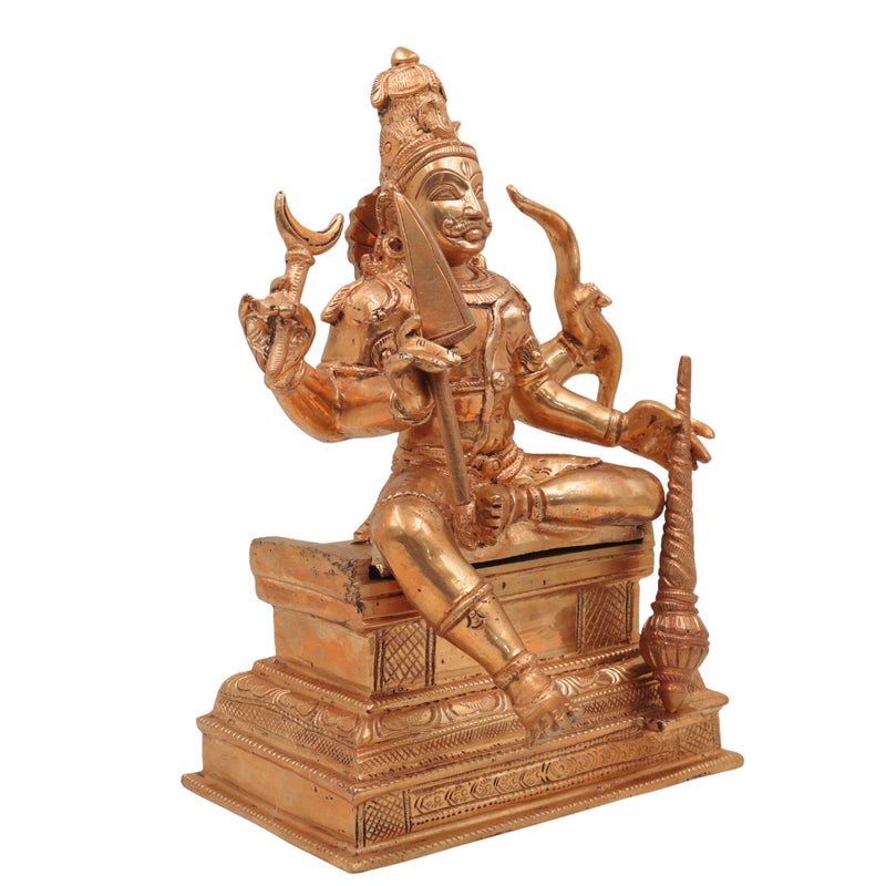 Handcrafted Veerabhadreshwara Bronze Idol | Traditional Panchaloha Veerabhadra Murti | South Indian Chola Art Warrior Deity Statue,Gold, 10 Inch, 1 Piece