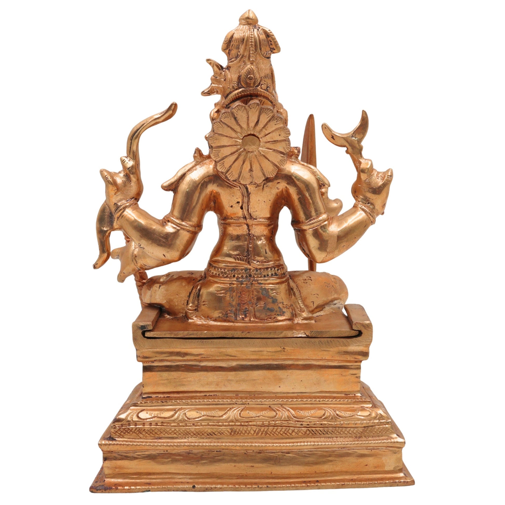 Handcrafted Veerabhadreshwara Bronze Idol | Traditional Panchaloha Veerabhadra Murti | South Indian Chola Art Warrior Deity Statue,Gold, 10 Inch, 1 Piece