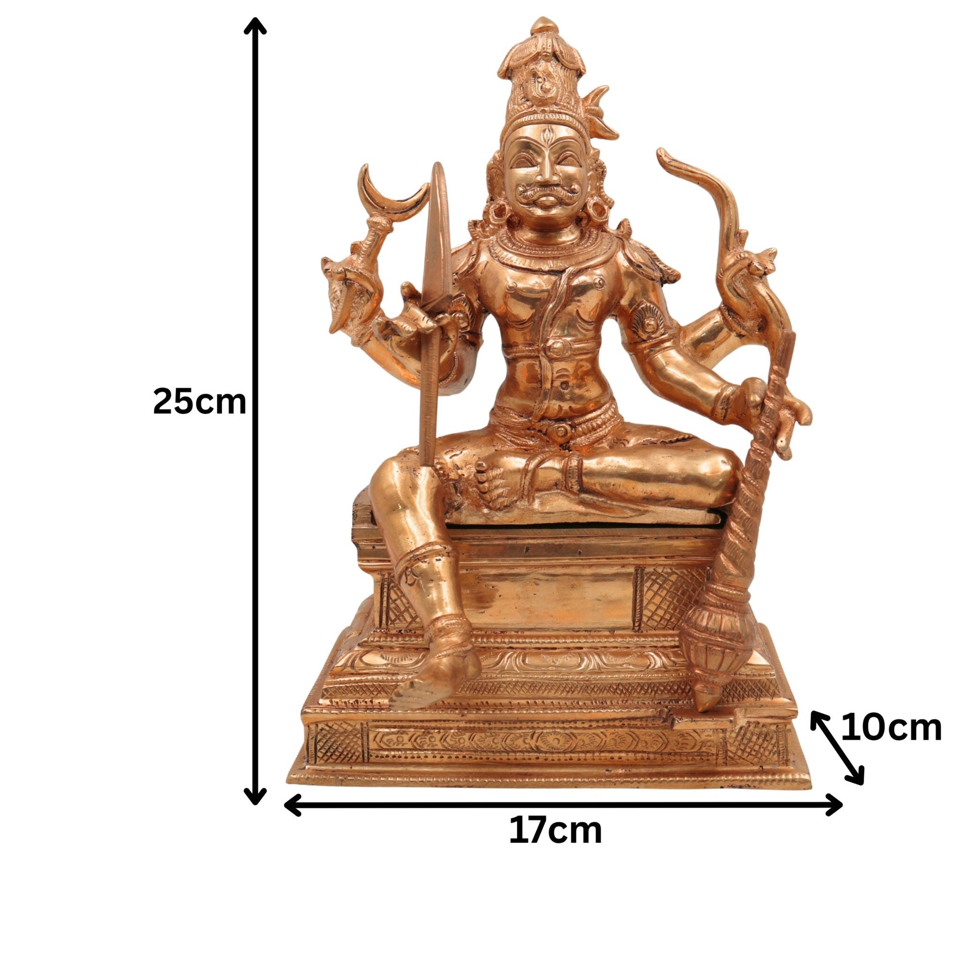 Handcrafted Veerabhadreshwara Bronze Idol | Traditional Panchaloha Veerabhadra Murti | South Indian Chola Art Warrior Deity Statue,Gold, 10 Inch, 1 Piece