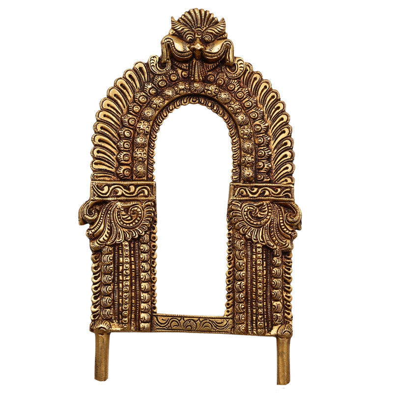 Bhunes Brass Prabhavali Arch Frame With Kirthimukha Thiruvachi, Wall Hanging Prabhawali For Deity, Temple Backdrop | Prabhaval For Home Mandir Decor, Gold, 10 Inch, 1 Piece
