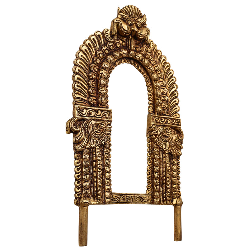 Bhunes Brass Prabhavali Arch Frame With Kirthimukha Thiruvachi, Wall Hanging Prabhawali For Deity, Temple Backdrop | Prabhaval For Home Mandir Decor, Gold, 10 Inch, 1 Piece