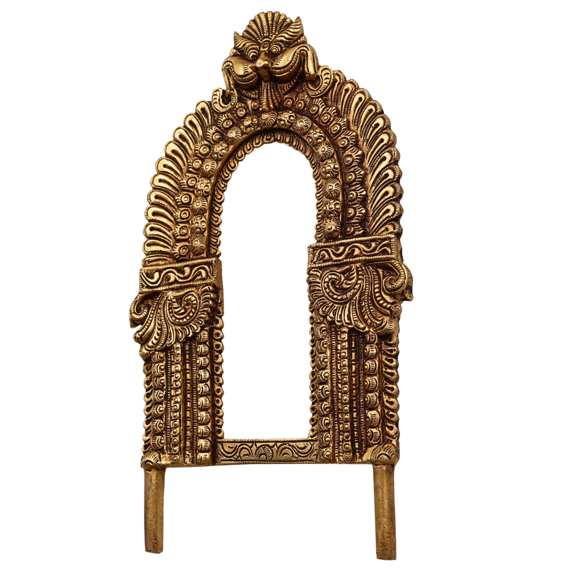 Bhunes Brass Prabhavali Arch Frame With Kirthimukha Thiruvachi, Wall Hanging Prabhawali For Deity, Temple Backdrop | Prabhaval For Home Mandir Decor, Gold, 10 Inch, 1 Piece