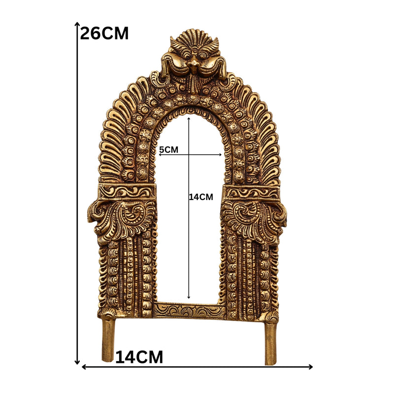 Bhunes Brass Prabhavali Arch Frame With Kirthimukha Thiruvachi, Wall Hanging Prabhawali For Deity, Temple Backdrop | Prabhaval For Home Mandir Decor, Gold, 10 Inch, 1 Piece