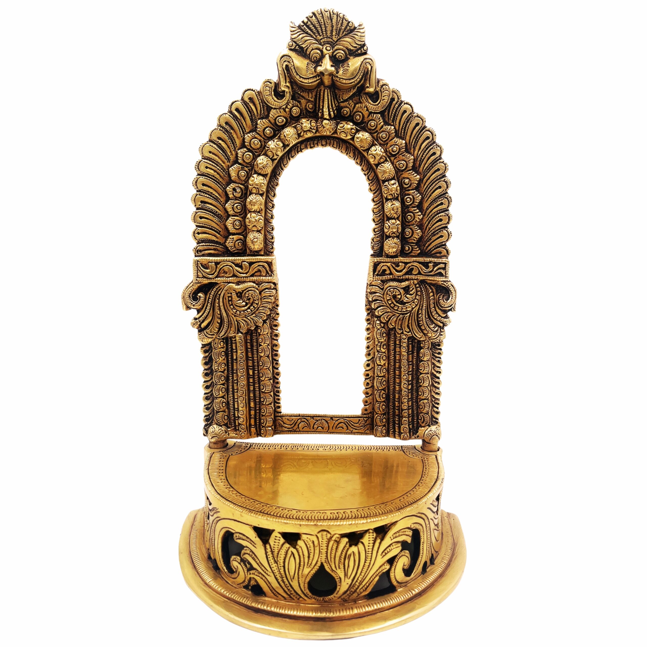 Bhunes Brass Chowki Singhasan Peetha, Peeta, Peetalu, Peetham Bajot for Temple, Pooja Mandir, and Sinhasan Stand, Gold, 11 Inch, 1 Piece