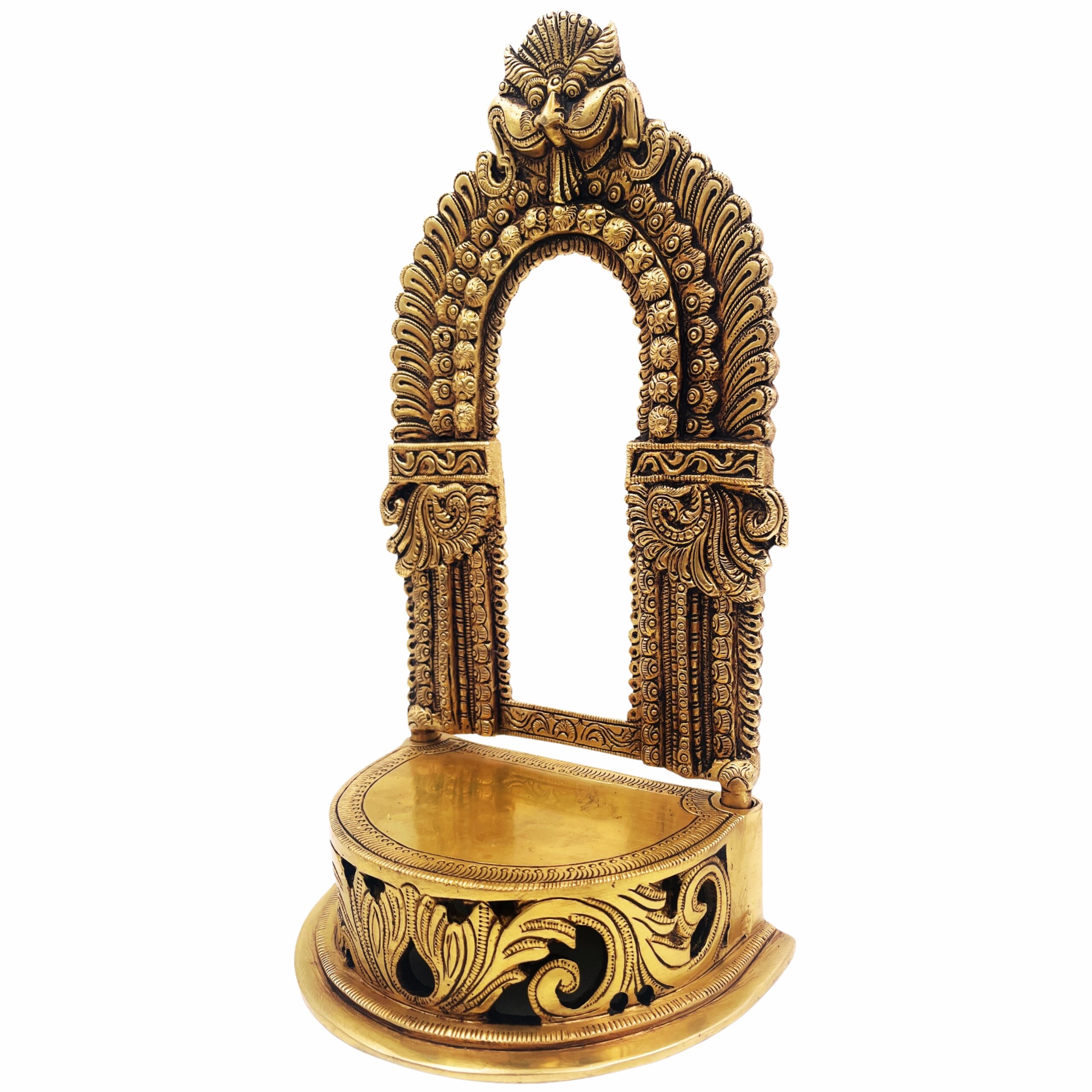 Bhunes Brass Chowki Singhasan Peetha, Peeta, Peetalu, Peetham Bajot for Temple, Pooja Mandir, and Sinhasan Stand, Gold, 11 Inch, 1 Piece