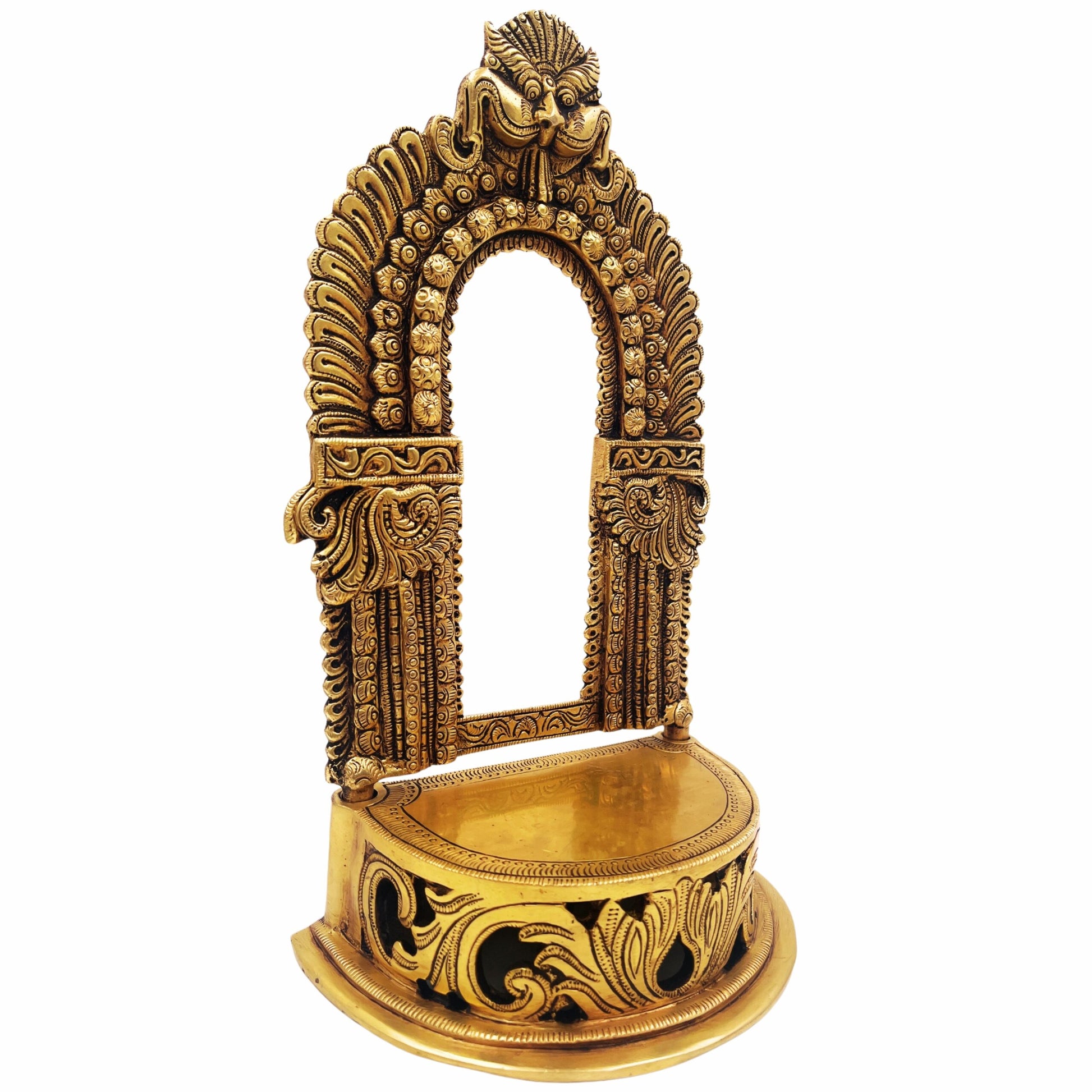 Bhunes Brass Chowki Singhasan Peetha, Peeta, Peetalu, Peetham Bajot for Temple, Pooja Mandir, and Sinhasan Stand, Gold, 11 Inch, 1 Piece