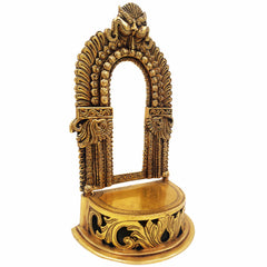 Bhunes Brass Chowki Singhasan Peetha, Peeta, Peetalu, Peetham Bajot for Temple, Pooja Mandir, and Sinhasan Stand, Gold, 11 Inch, 1 Piece