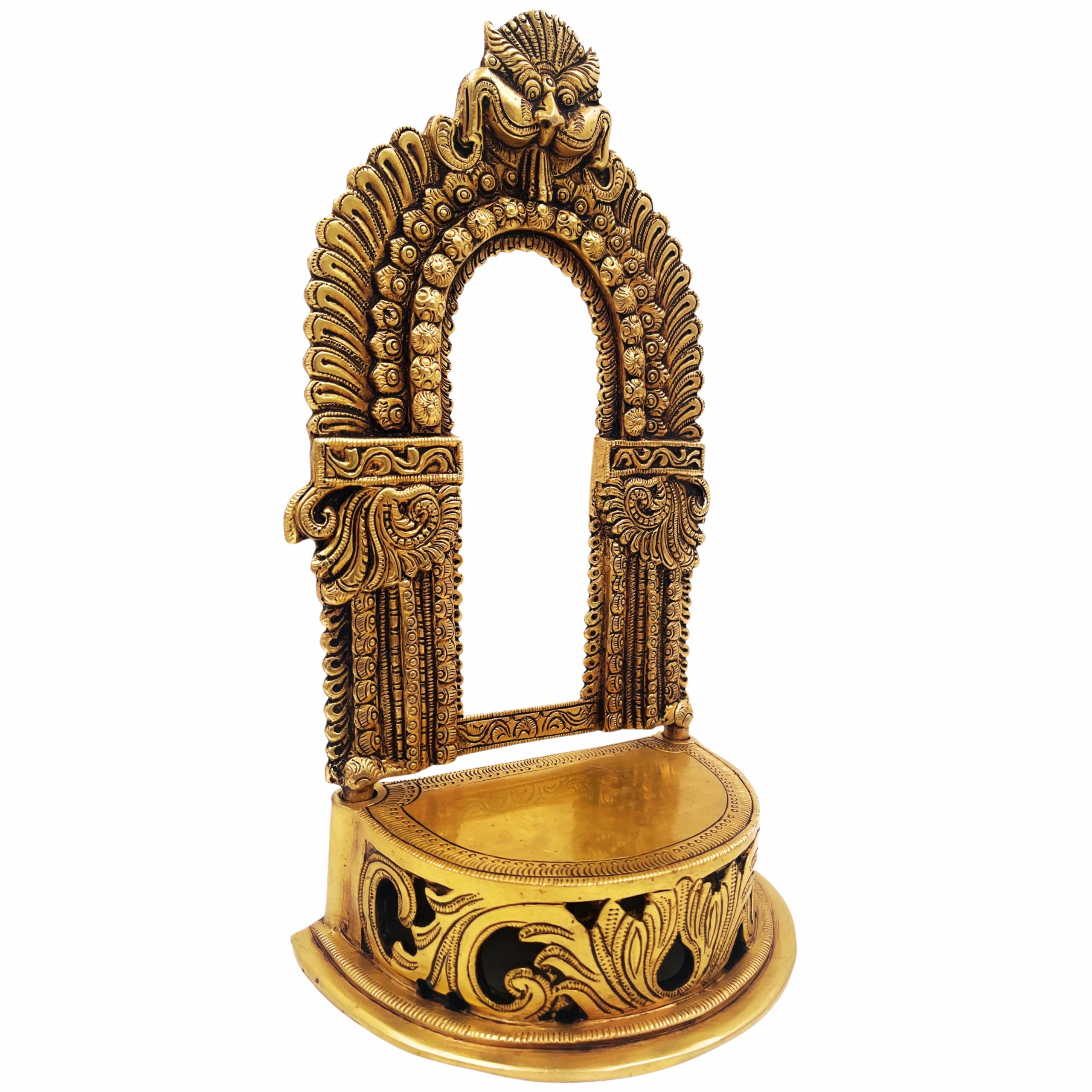 Bhunes Brass Chowki Singhasan Peetha, Peeta, Peetalu, Peetham Bajot for Temple, Pooja Mandir, and Sinhasan Stand, Gold, 11 Inch, 1 Piece