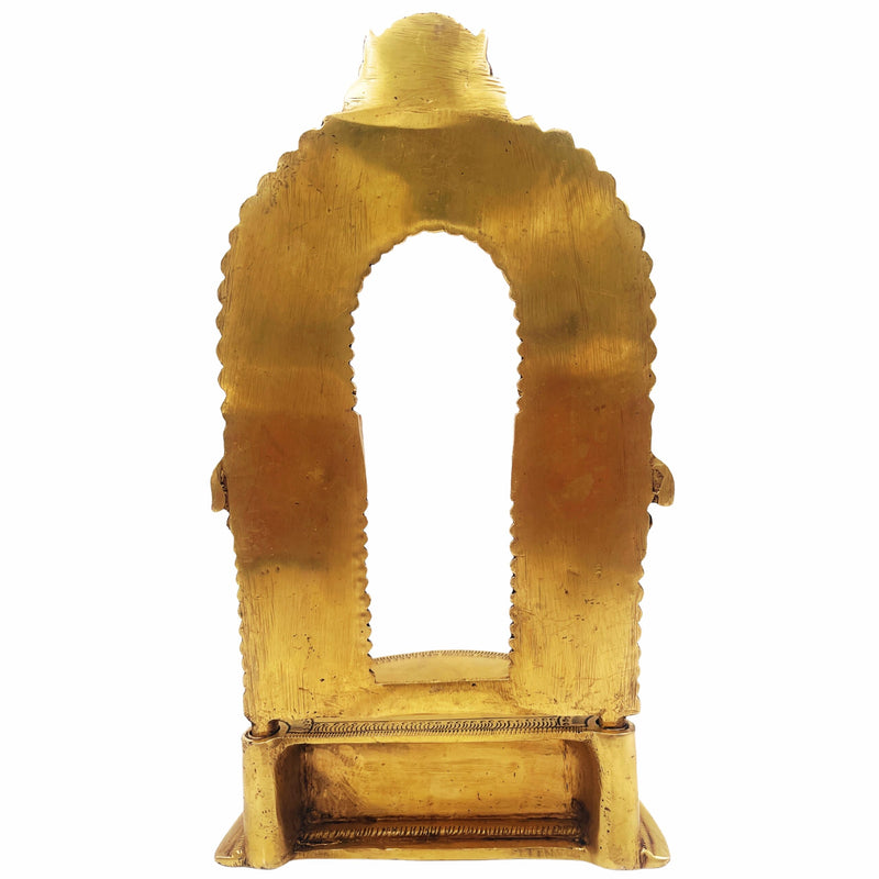 Bhunes Brass Chowki Singhasan Peetha, Peeta, Peetalu, Peetham Bajot for Temple, Pooja Mandir, and Sinhasan Stand, Gold, 11 Inch, 1 Piece