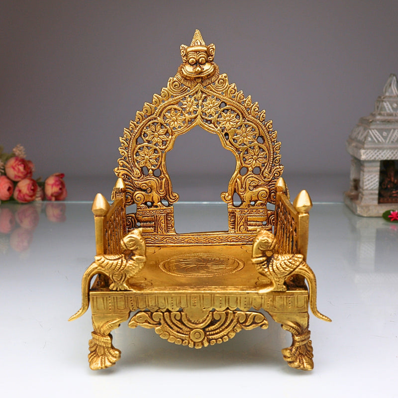 Bhunes Brass Chowki with Prabhavali Peetha for Temple, Singhasan Pooja Stand, Peetham Bajot for Mandir, Deity Platform, Home Decor, Gold, 8.5 Inch, 1 Piece
