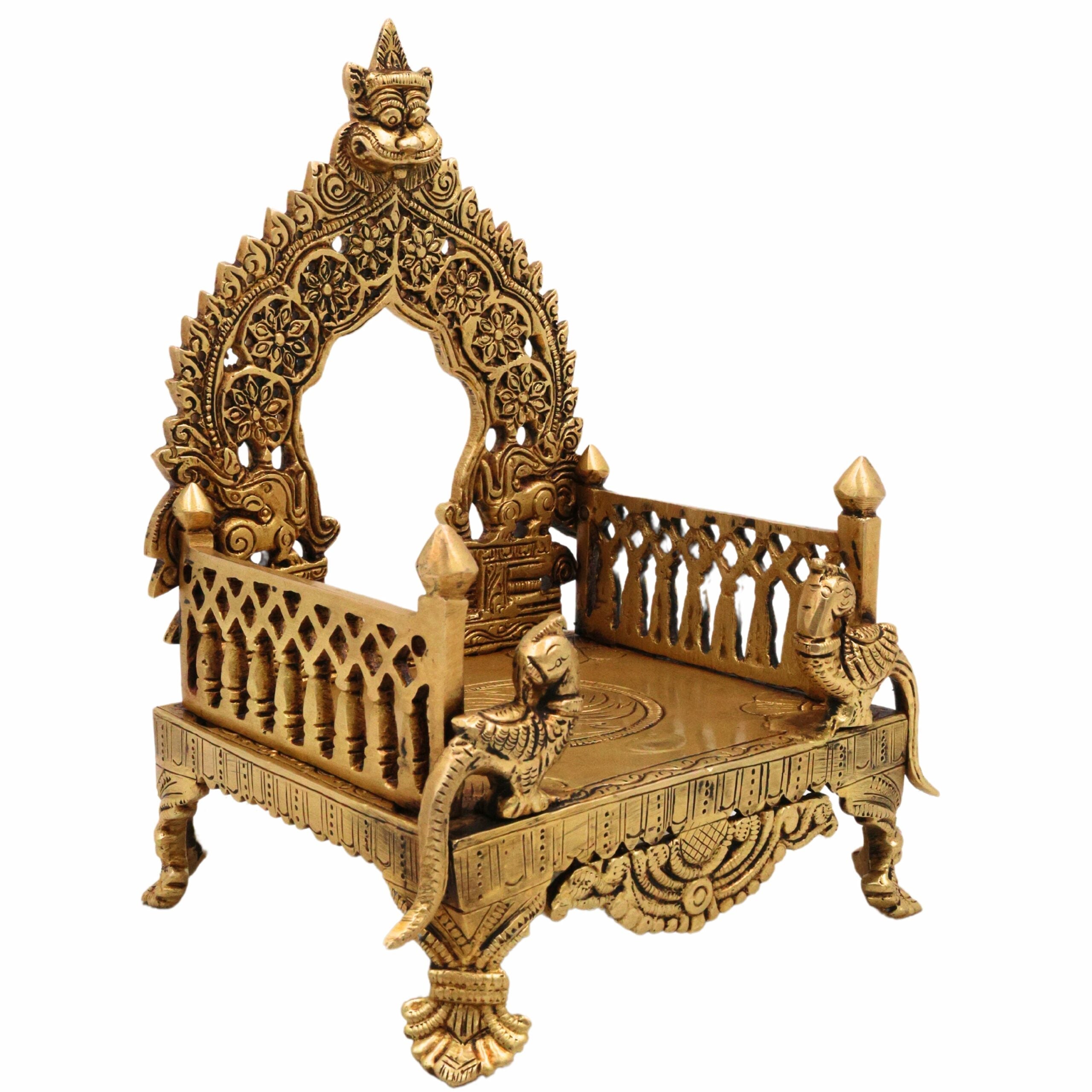 Bhunes Brass Chowki with Prabhavali Peetha for Temple, Singhasan Pooja Stand, Peetham Bajot for Mandir, Deity Platform, Home Decor, Gold, 8.5 Inch, 1 Piece