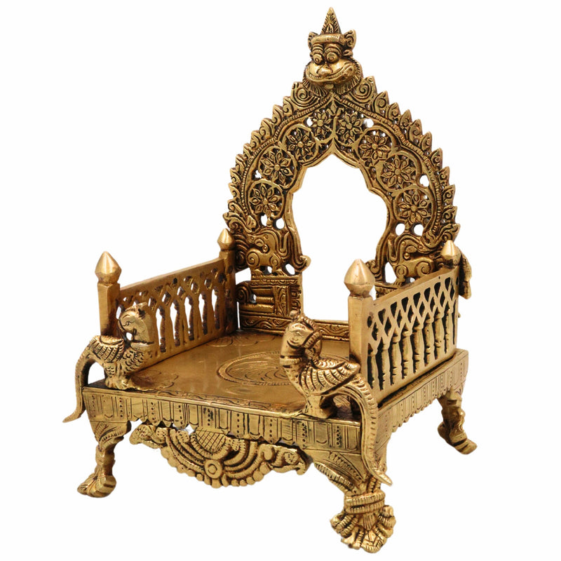 Bhunes Brass Chowki with Prabhavali Peetha for Temple, Singhasan Pooja Stand, Peetham Bajot for Mandir, Deity Platform, Home Decor, Gold, 8.5 Inch, 1 Piece