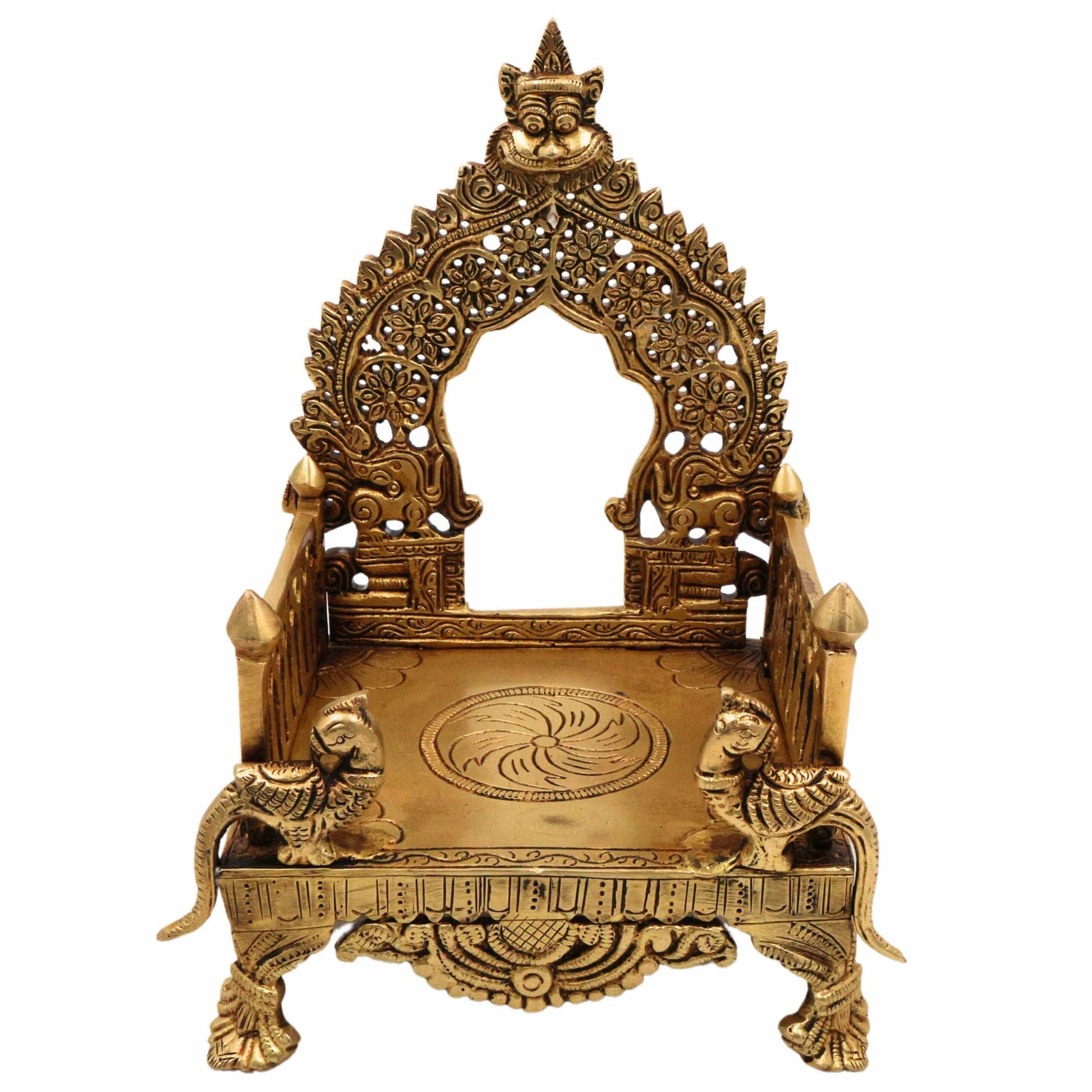 Bhunes Brass Chowki with Prabhavali Peetha for Temple, Singhasan Pooja Stand, Peetham Bajot for Mandir, Deity Platform, Home Decor, Gold, 8.5 Inch, 1 Piece