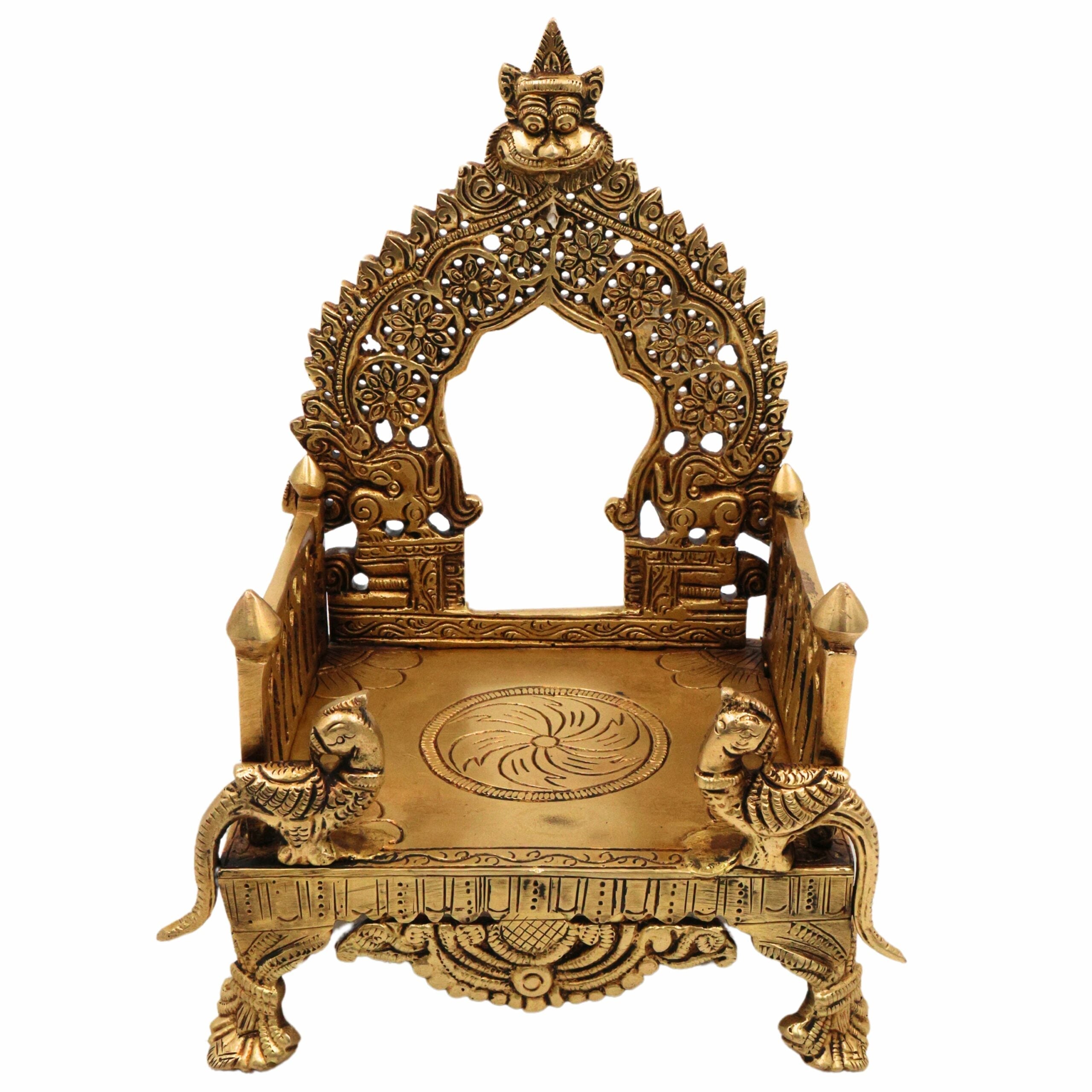 Bhunes Brass Chowki with Prabhavali Peetha for Temple, Singhasan Pooja Stand, Peetham Bajot for Mandir, Deity Platform, Home Decor, Gold, 8.5 Inch, 1 Piece
