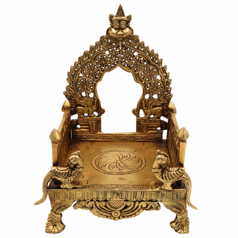 Bhunes Brass Chowki with Prabhavali Peetha for Temple, Singhasan Pooja Stand, Peetham Bajot for Mandir, Deity Platform, Home Decor, Gold, 8.5 Inch, 1 Piece