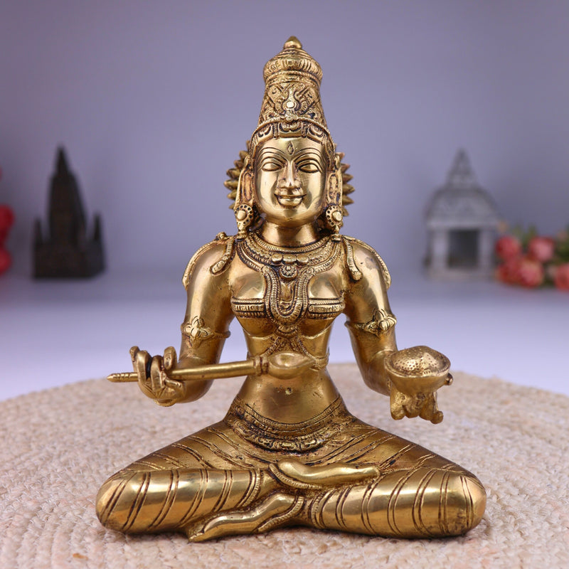 Brass Annapurna Devi Idol, Annapoorna Mata Anna Lakshmi Murti for Pooja Room, Temple, Home Decor & Gift – Handcrafted Pittal Statue,Gold, 10.5 Inch, 1 Piece