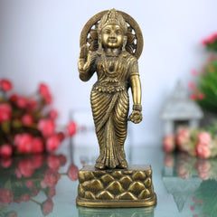Brass Mahalakshmi Idol, Shree Lakshmi Statue for Puja & Home Decor, Handcrafted Pital Ashtalakshmi Murti, Varalakshmi Gajalakshmi Vigraham,Gold, 9 Inch, 1 Piece