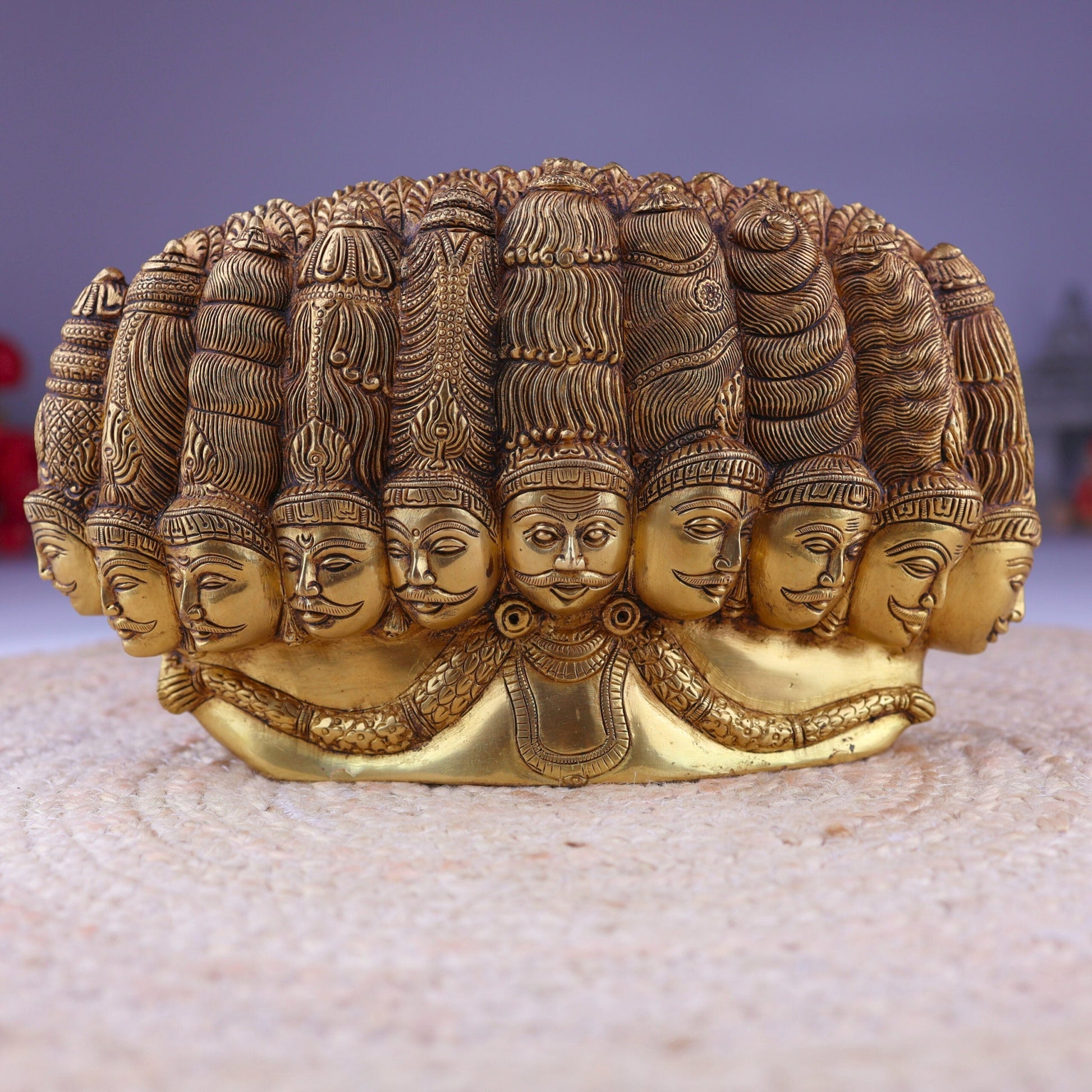 Brass Ravana Head Idol | Ten-Headed Dashanana Murti | Lankesh Statue | MahaRavana Figurine | Dashagriva Idol for Home, Temple & Pooja Decor,Gold, 6.5 Inch, 1 Piece