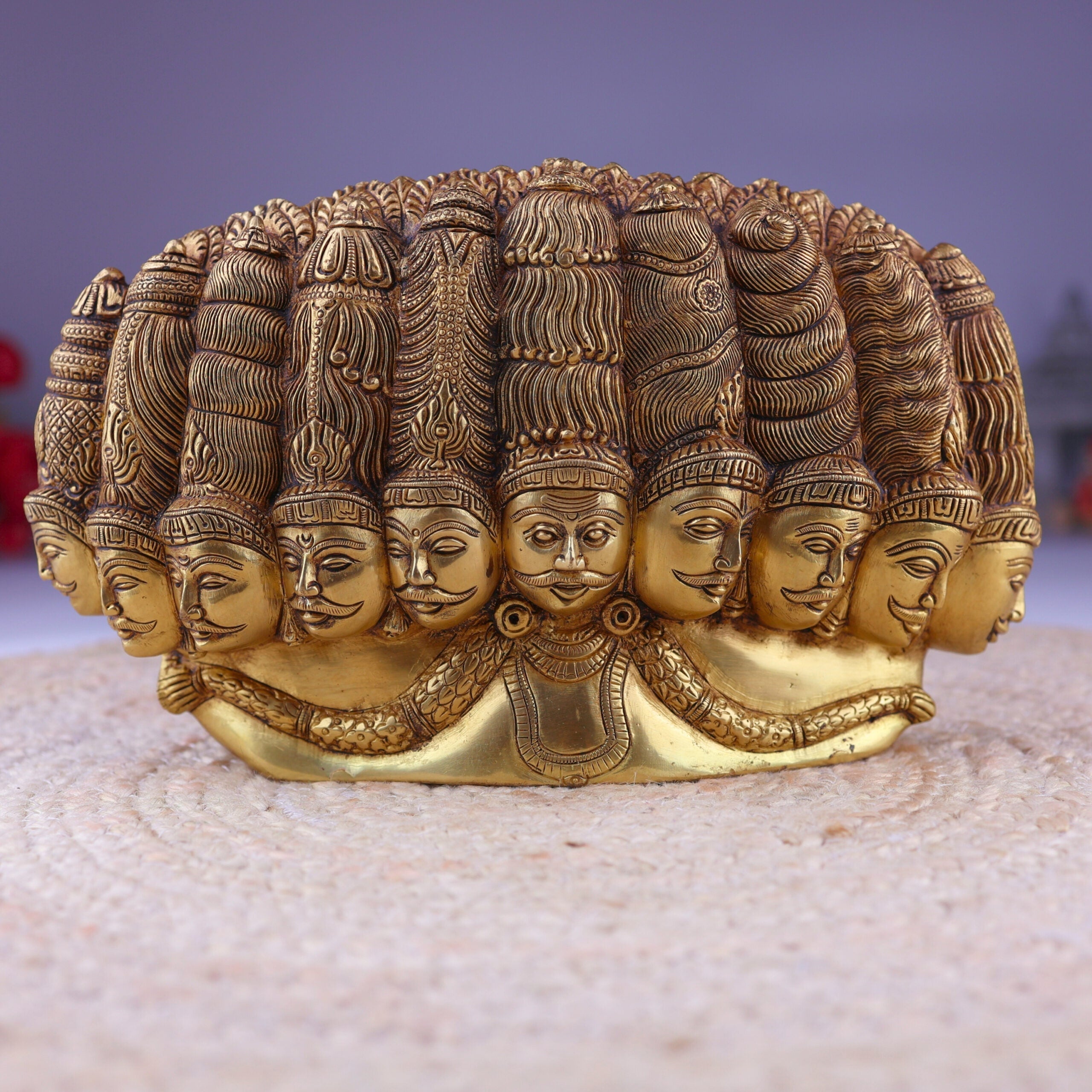 Brass Ravana Head Idol | Ten-Headed Dashanana Murti | Lankesh Statue | MahaRavana Figurine | Dashagriva Idol for Home, Temple & Pooja Decor,Gold, 6.5 Inch, 1 Piece