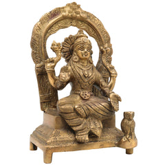 Handcrafted Brass Mahalakshmi Idol with Prabhavali | Pital Shri Devi Laxmi Murti for Pooja, Home Temple & Decor, Gold, 7 Inch, 1 Piece