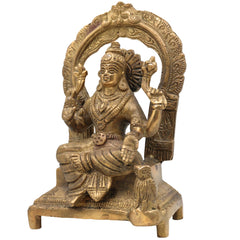 Handcrafted Brass Mahalakshmi Idol with Prabhavali | Pital Shri Devi Laxmi Murti for Pooja, Home Temple & Decor, Gold, 7 Inch, 1 Piece