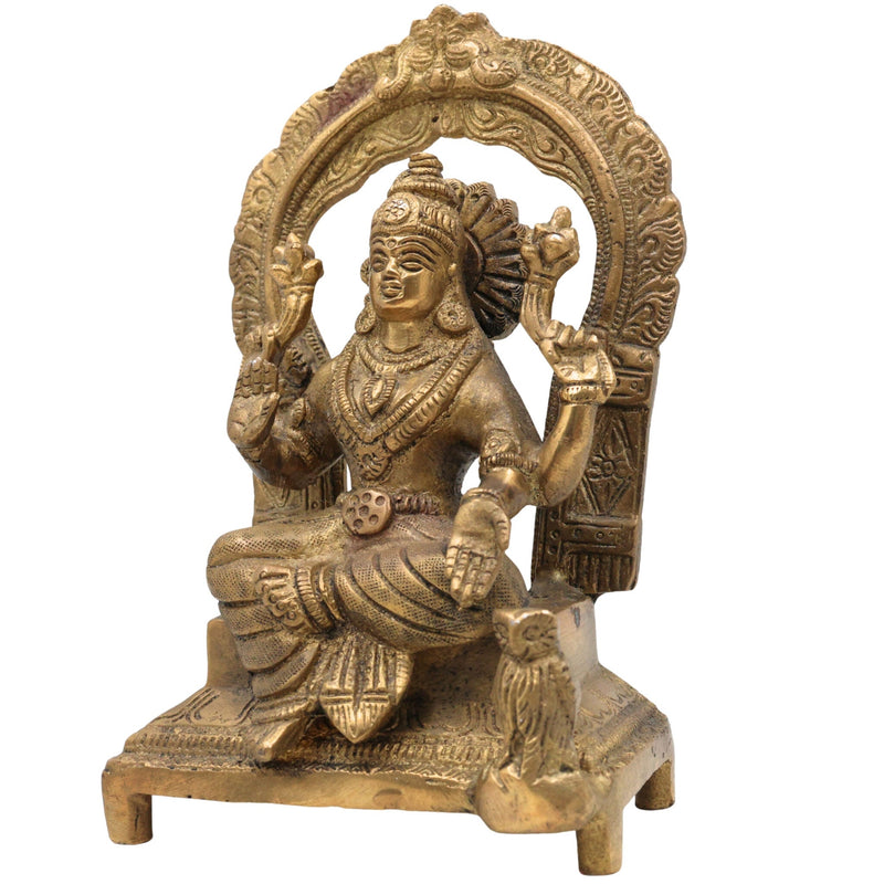 Handcrafted Brass Mahalakshmi Idol with Prabhavali | Pital Shri Devi Laxmi Murti for Pooja, Home Temple & Decor, Gold, 7 Inch, 1 Piece