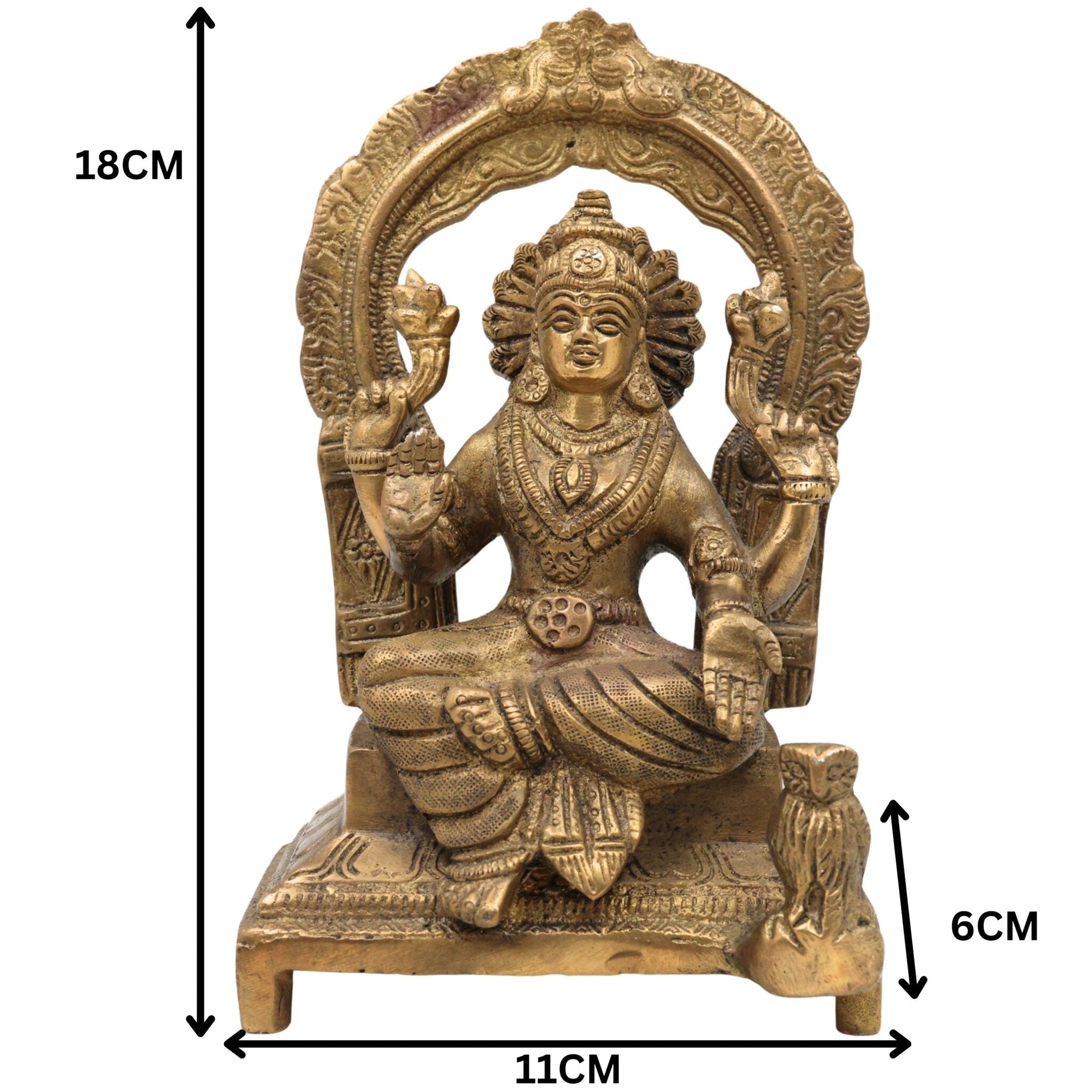 Handcrafted Brass Mahalakshmi Idol with Prabhavali | Pital Shri Devi Laxmi Murti for Pooja, Home Temple & Decor, Gold, 7 Inch, 1 Piece