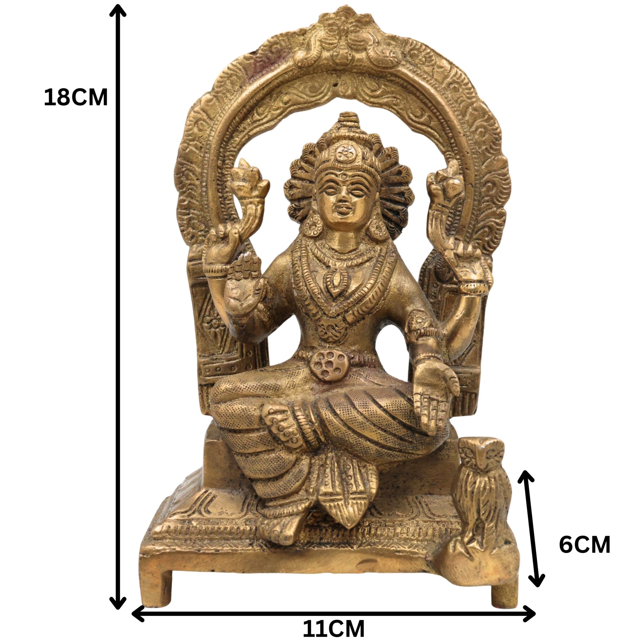 Handcrafted Brass Mahalakshmi Idol with Prabhavali | Pital Shri Devi Laxmi Murti for Pooja, Home Temple & Decor, Gold, 7 Inch, 1 Piece