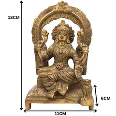 Handcrafted Brass Mahalakshmi Idol with Prabhavali | Pital Shri Devi Laxmi Murti for Pooja, Home Temple & Decor, Gold, 7 Inch, 1 Piece