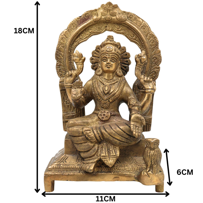 Handcrafted Brass Mahalakshmi Idol with Prabhavali | Pital Shri Devi Laxmi Murti for Pooja, Home Temple & Decor, Gold, 7 Inch, 1 Piece