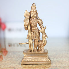 Handcrafted Bronze Murugan Idol with Peacock | Panchaloha Subramanya Kartikeya Skanda Vel Murugan Statue for Home Temple & Gift,Gold, 6 Inch, 1 Piece