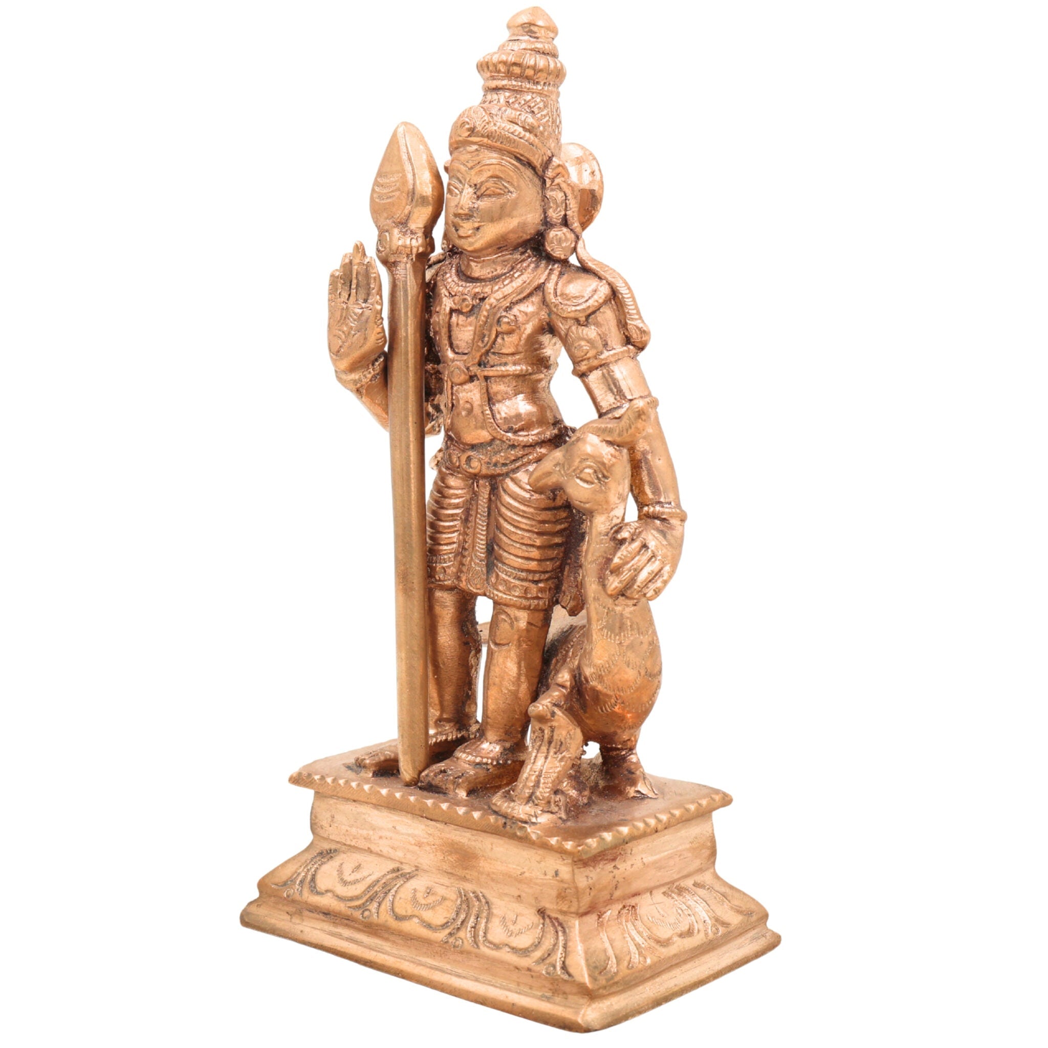 Handcrafted Bronze Murugan Idol with Peacock | Panchaloha Subramanya Kartikeya Skanda Vel Murugan Statue for Home Temple & Gift,Gold, 6 Inch, 1 Piece