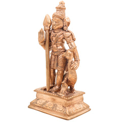 Handcrafted Bronze Murugan Idol with Peacock | Panchaloha Subramanya Kartikeya Skanda Vel Murugan Statue for Home Temple & Gift,Gold, 6 Inch, 1 Piece