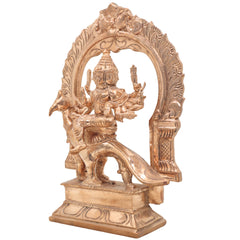 Murugan Sitting on Peacock Panchaloha Idol | Bronze Subramanya Skanda Arumugan Statue | Handcrafted Lord Karthikeya with Prabhavali for Home Temple Deco,Gold, 9 Inch, 1 Piece