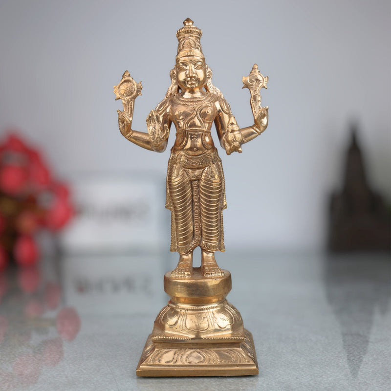 Handcrafted Bronze Dhanvantari Idol, Panchaloha Ayurvedic God Statue, Lord Dhanvantari Murti for Healing & Prosperity,Gold, 10.5 Inch, 1 Piece