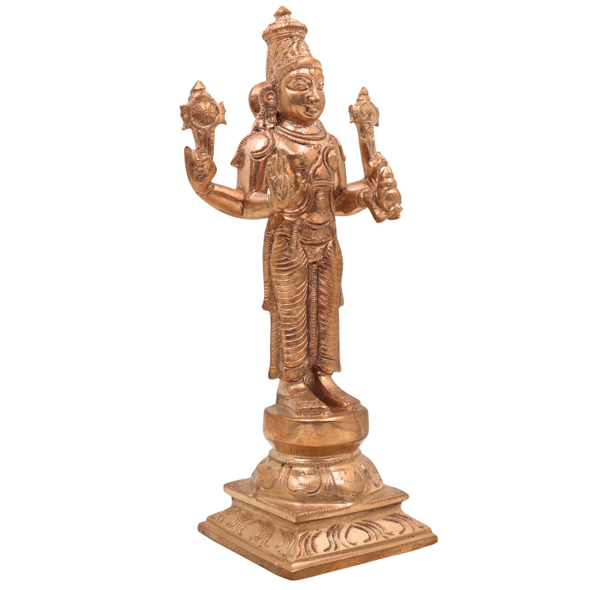 Handcrafted Bronze Dhanvantari Idol, Panchaloha Ayurvedic God Statue, Lord Dhanvantari Murti for Healing & Prosperity,Gold, 10.5 Inch, 1 Piece