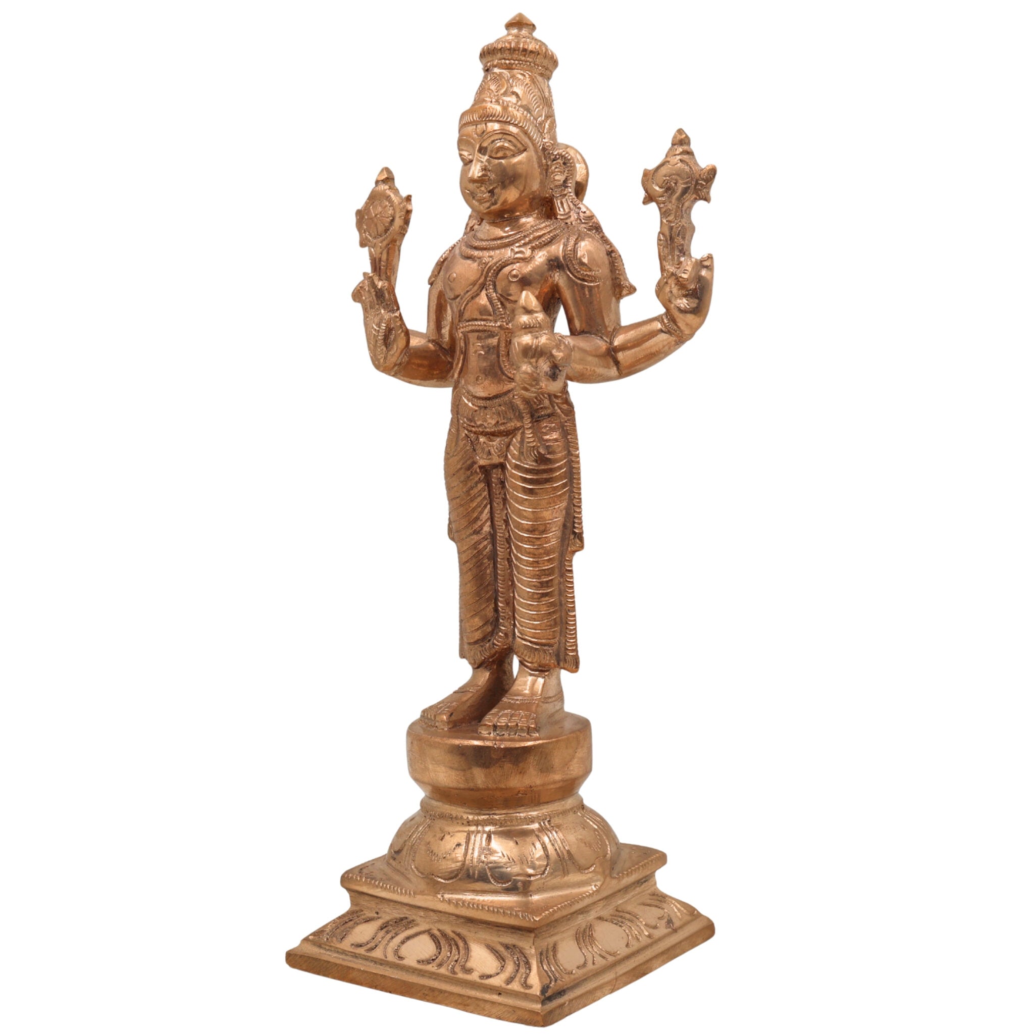 Handcrafted Bronze Dhanvantari Idol, Panchaloha Ayurvedic God Statue, Lord Dhanvantari Murti for Healing & Prosperity,Gold, 10.5 Inch, 1 Piece