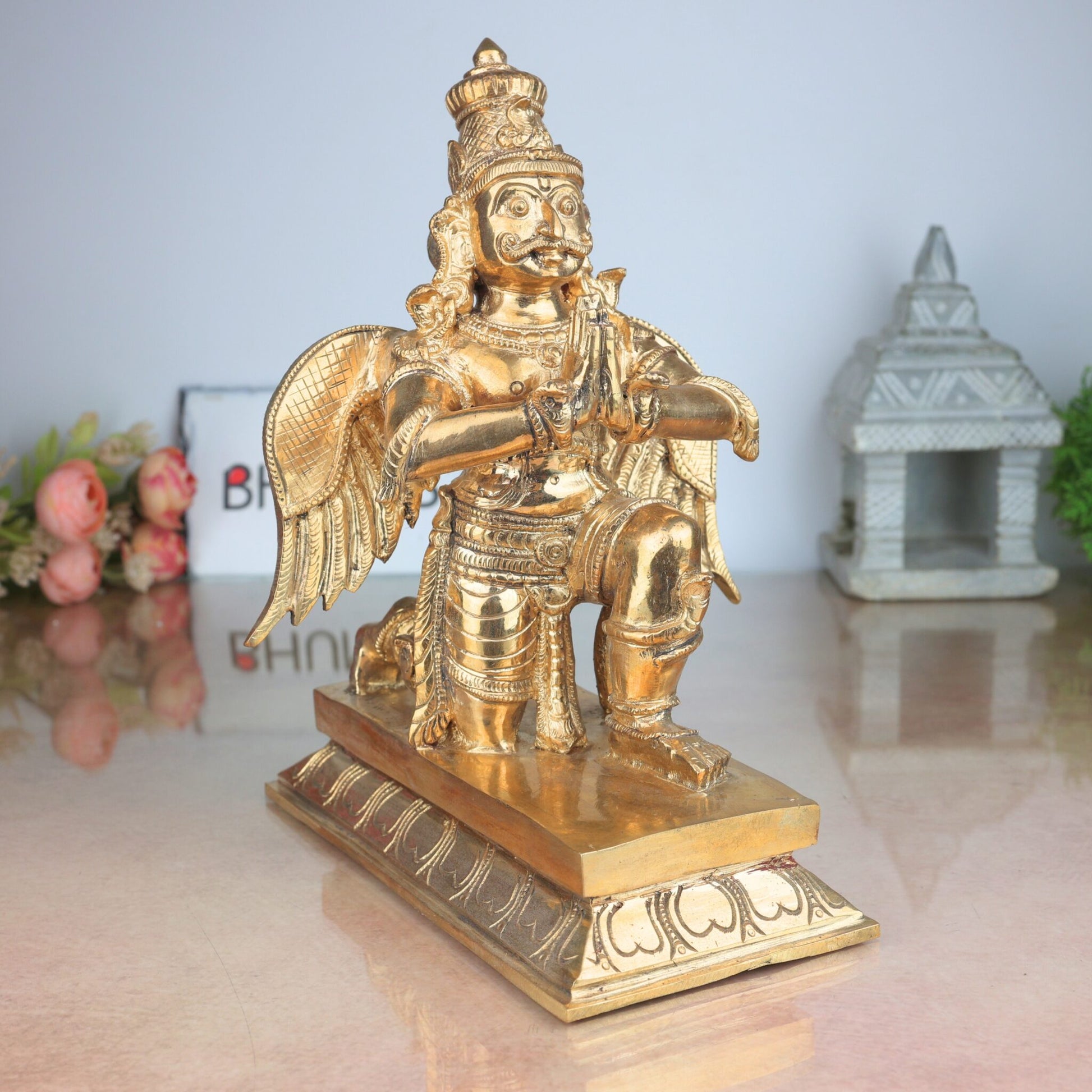 Handcrafted Panchaloha Garuda Dev Idol | Bronze Vishnu Vahana Suparna Murti | Khageshwara Pakshiraja Sculpture for Temple & Vastu,Gold, 10 Inch, 1 Piece