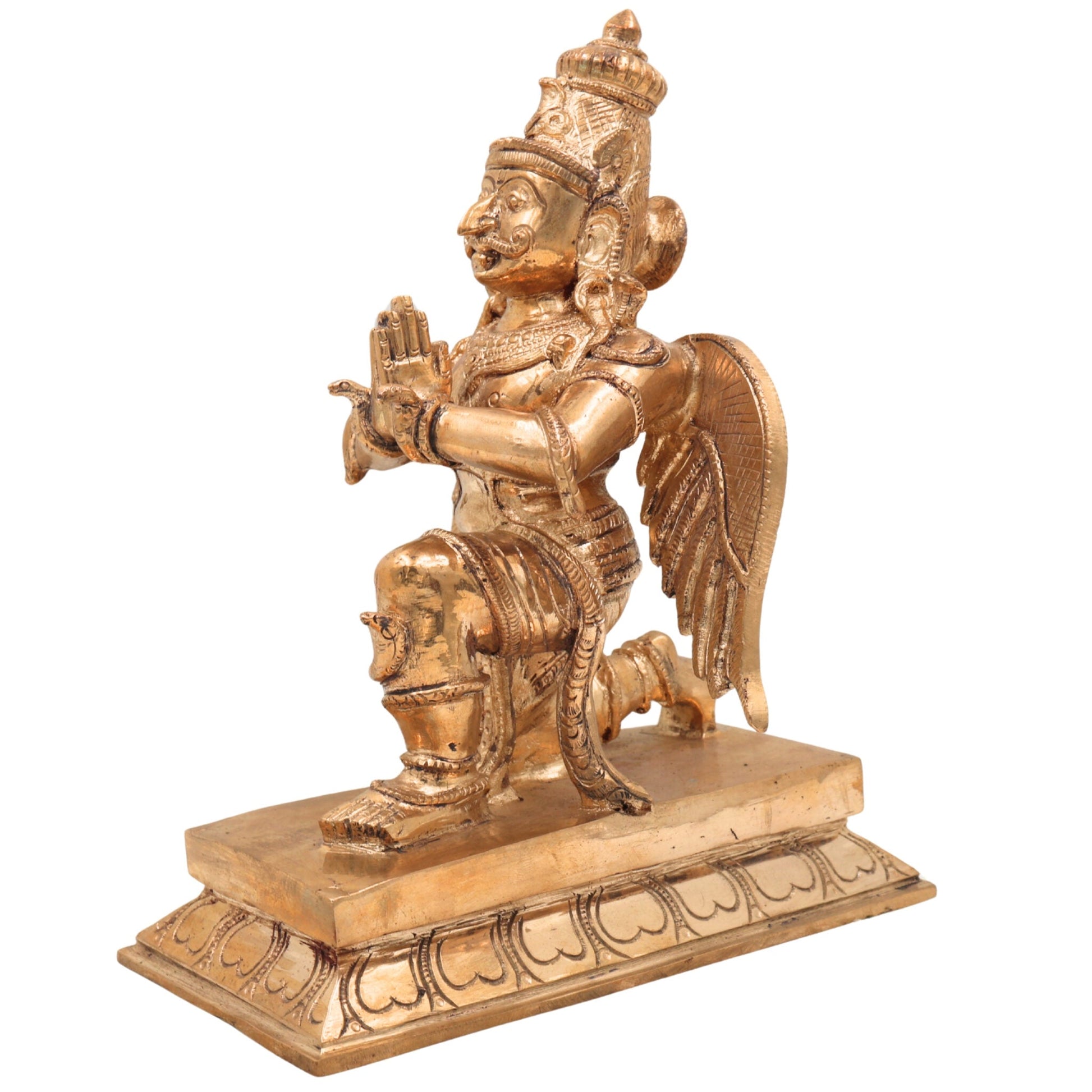 Handcrafted Panchaloha Garuda Dev Idol | Bronze Vishnu Vahana Suparna Murti | Khageshwara Pakshiraja Sculpture for Temple & Vastu,Gold, 10 Inch, 1 Piece