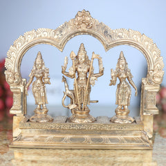 Handcrafted Panchaloha Murugan Idol with Valli and Devasena | Bronze Subramanya Kumara Swamy Skanda Vel Murugan Statue for Puja & Decor,Gold, 11 Inch, 1 Piece
