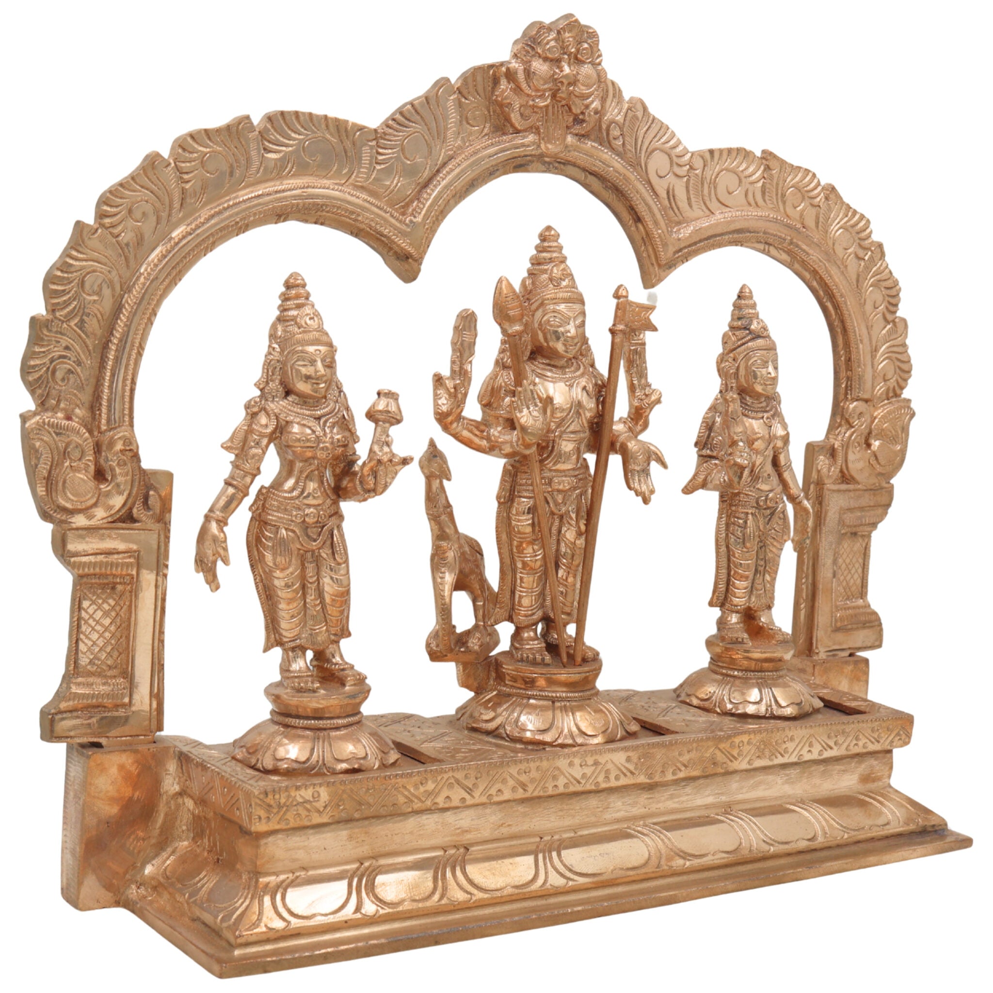 Handcrafted Panchaloha Murugan Idol with Valli and Devasena | Bronze Subramanya Kumara Swamy Skanda Vel Murugan Statue for Puja & Decor,Gold, 11 Inch, 1 Piece