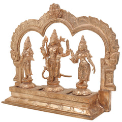 Handcrafted Panchaloha Murugan Idol with Valli and Devasena | Bronze Subramanya Kumara Swamy Skanda Vel Murugan Statue for Puja & Decor,Gold, 11 Inch, 1 Piece