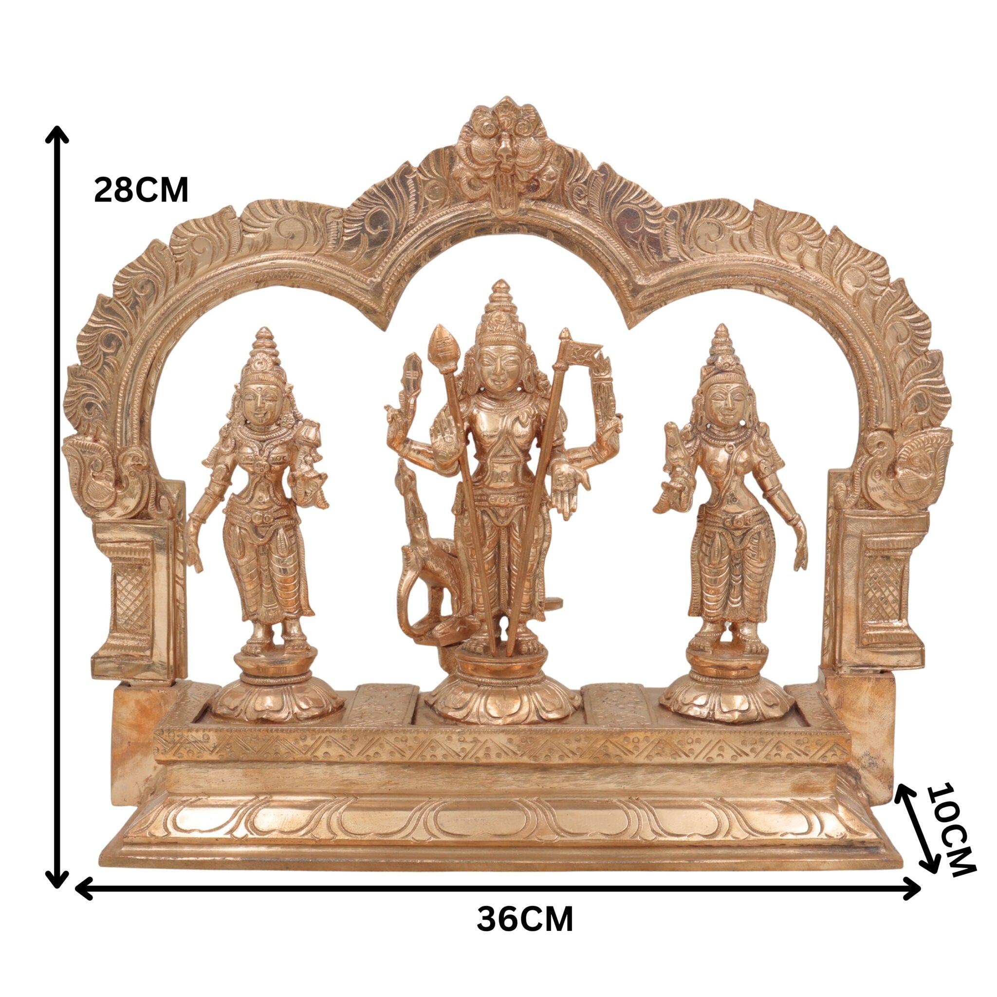 Handcrafted Panchaloha Murugan Idol with Valli and Devasena | Bronze Subramanya Kumara Swamy Skanda Vel Murugan Statue for Puja & Decor,Gold, 11 Inch, 1 Piece