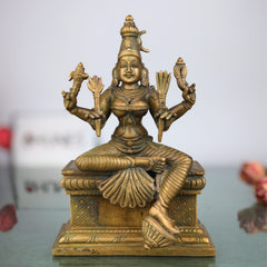 Handmade Bronze Rajarajeshwari Idol | Panchaloha Sri Raja Rajeshwari Sculpture | Lalita Tripura Sundari Murti for Pooja & Home Temple,Gold, 8 Inch, 1 Piece