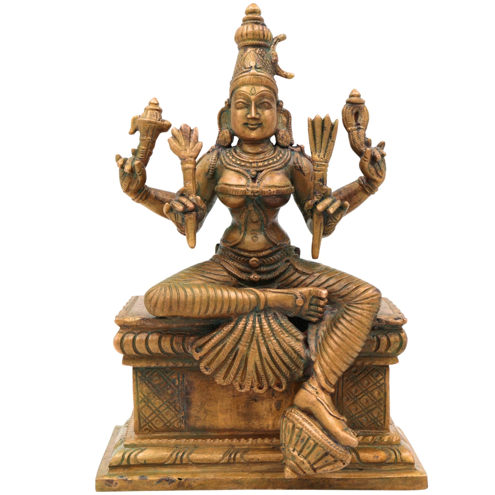 Handmade Bronze Rajarajeshwari Idol | Panchaloha Sri Raja Rajeshwari Sculpture | Lalita Tripura Sundari Murti for Pooja & Home Temple,Gold, 8 Inch, 1 Piece