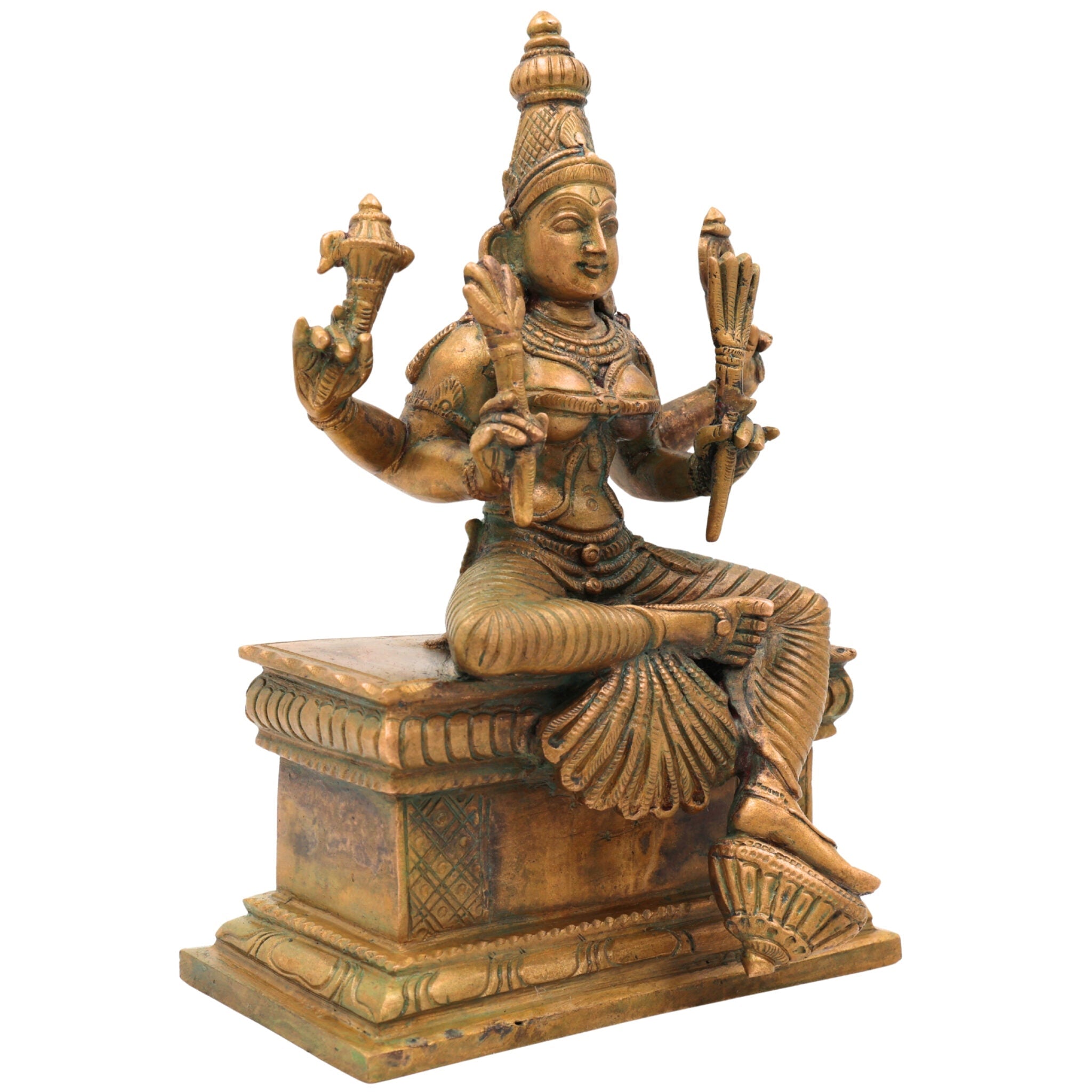 Handmade Bronze Rajarajeshwari Idol | Panchaloha Sri Raja Rajeshwari Sculpture | Lalita Tripura Sundari Murti for Pooja & Home Temple,Gold, 8 Inch, 1 Piece