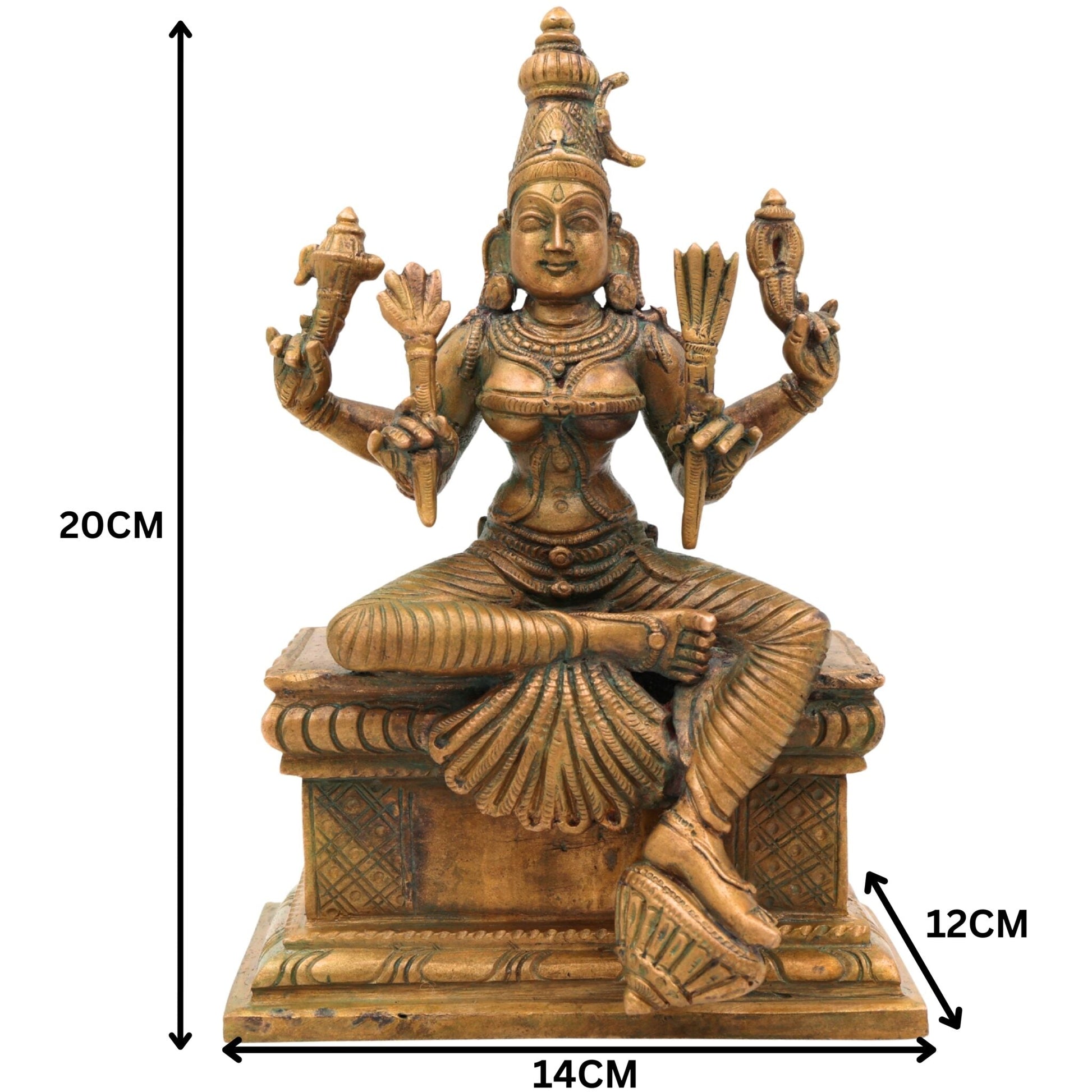 Handmade Bronze Rajarajeshwari Idol | Panchaloha Sri Raja Rajeshwari Sculpture | Lalita Tripura Sundari Murti for Pooja & Home Temple,Gold, 8 Inch, 1 Piece